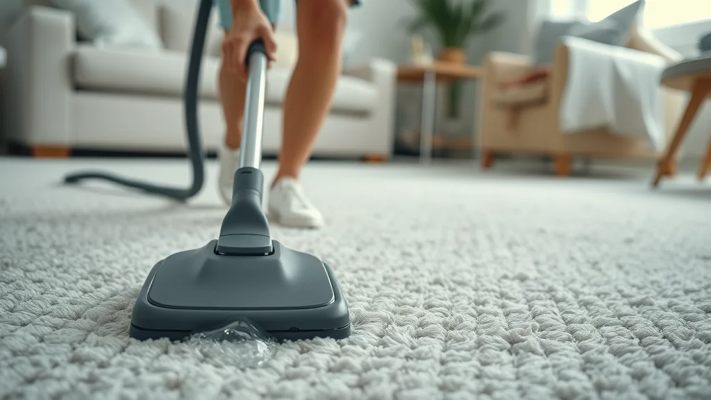 Person using a wet vacuum to slowly extract water and dirt from carpet, showing professional extraction technique and realistic clean carpet fibers.