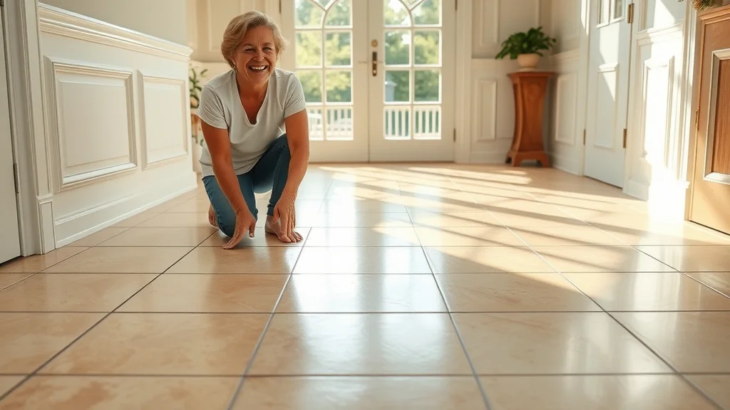 happy client on freshly cleaned tile floor