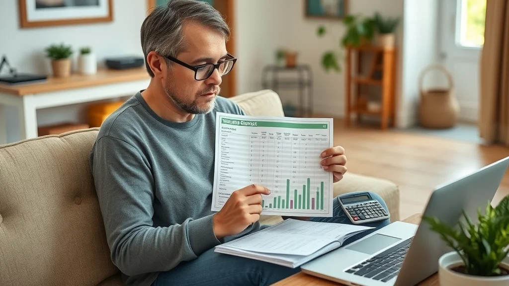 Clean and organized home budget workspace—homeowner reviewing tile and grout cleaning cost comparison chart in a tidy living room with tile floors (tile and grout cleaners near me)